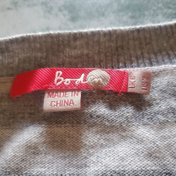 Boden  Rainbow Cuff Gray Stripe Cardigan Sweater Cotton Cashmere Angora sz 2 - Picture 4 of 4